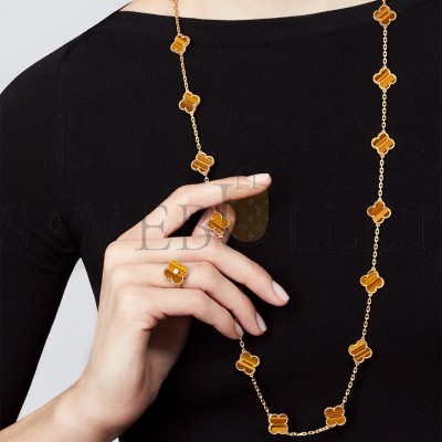 VAN CLEEF ARPELS VINTAGE ALHAMBRA LONG NECKLACE, 20 MOTIFS - YELLOW GOLD, TIGER EYE  VCARD39900